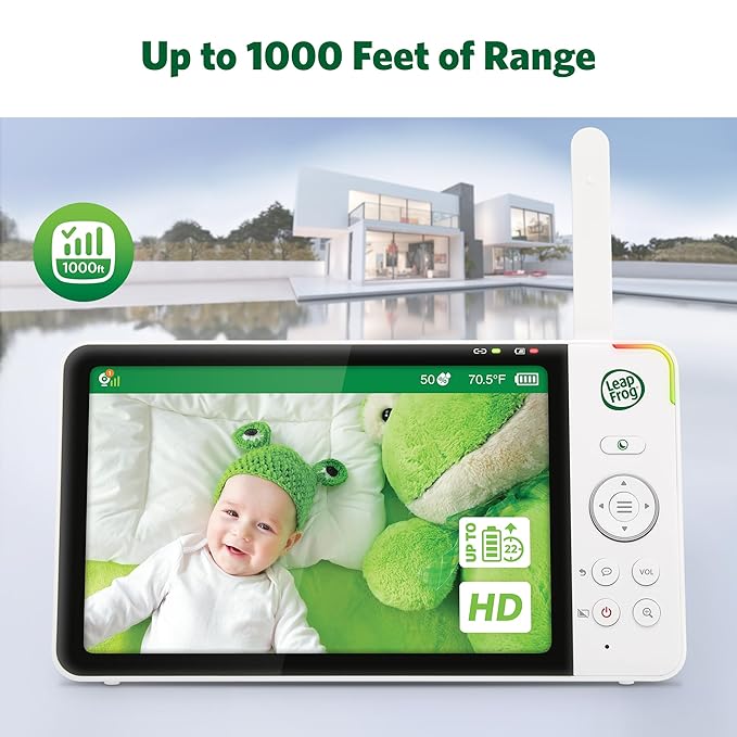 LeapFrog 2-Camera Color Night Vision Video Baby Monitor with 7" HD 720p Display, Split Screen, 360 Pan & Tilt, 8X Zoom, Night Light, Humidity & Temperature Sensor, Up to 1000ft Long Range: LF920-2HD
