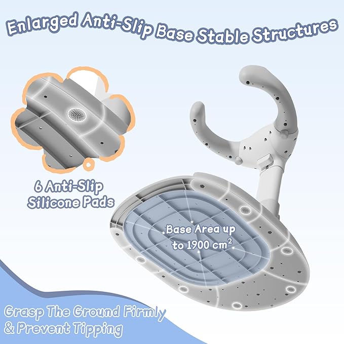 Foldable Baby Shower Stand, Toddler Bath Standing Support with Anti-Slip Base and Shower Holder, Adjustable 5 Levels Height, Ideal Gift for Infants 6-36 Months-Grey