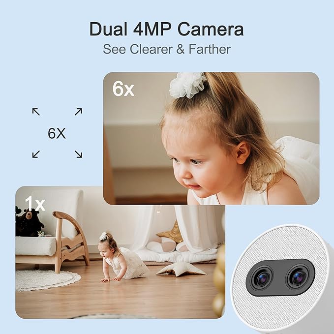 Simsky Split Screen Video Baby Monitor with Cameras, Dual 4MP Cameras with 6X Zoom, 7" UHD Touch Screen Portable Audio Baby Monitor 32GB Local Storage
