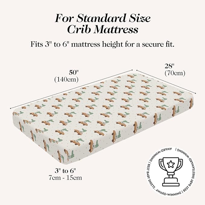 100% Organic Cotton Crib Sheets (3-Pack) - GOTS Certified - Breathable Organic Crib Sheets - Double-Elastic for Secure Fit, Extra Protection for Your Baby - Gender-Neutral Sheet (28"x55")/ 140 x 70cm