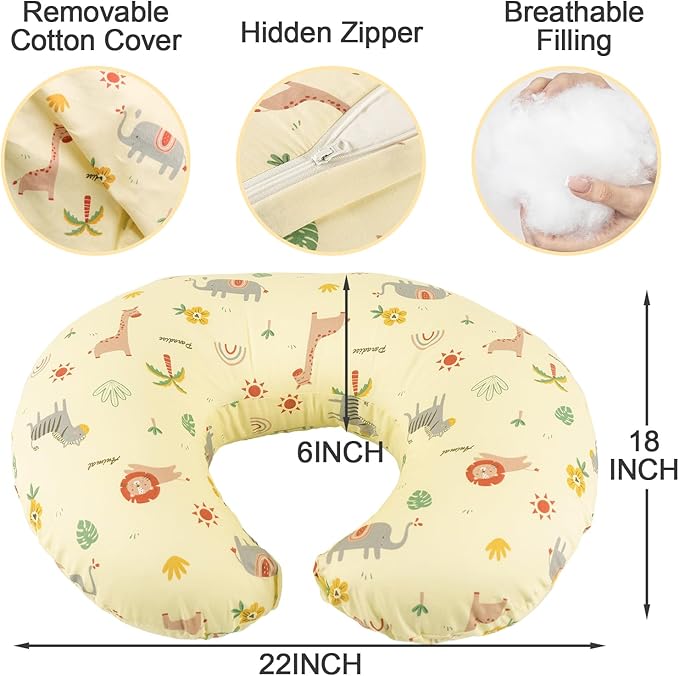 x-vesolje Nursing Pillow, Breastfeeding Pillow with Removable Cover, Ergonomic Breast Feeding Pillow, Baby Feeding Pillow for Mom Easier Breastfeeding- Original Size/Animal Yellow