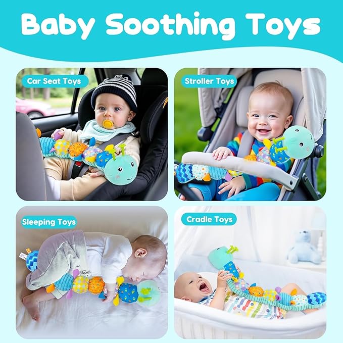 Baby Tummy Time Toys 0-6 Month Musical Stuffed Animal Plush Caterpillar Toy for Infant 6-12 Month Teething Sensory Toy with Crinkle Rattle Babies 0-3-6 Month Newborn Boy Girl Birthday