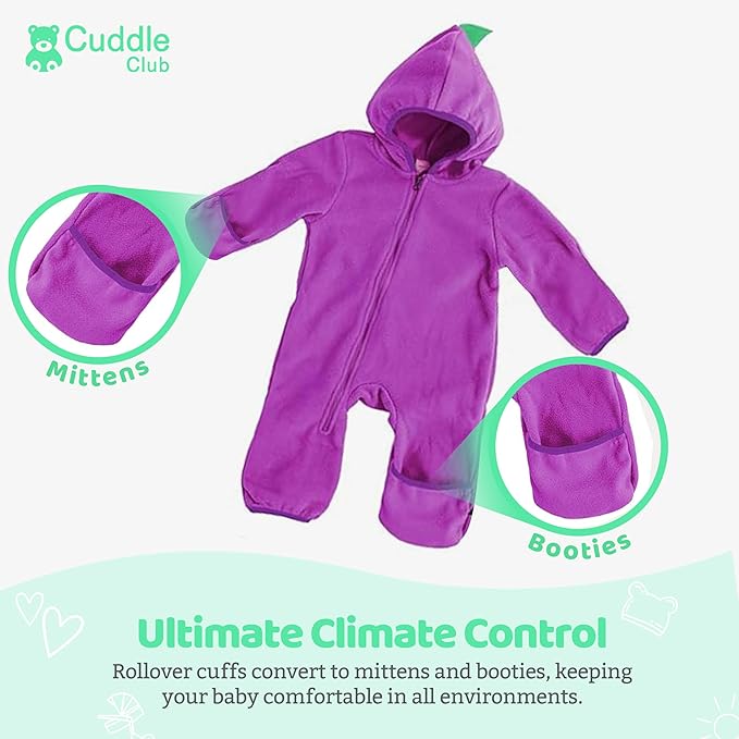 Cuddle Club Fleece Baby Bunting Bodysuit with Hood, Convertible Mittens & Booties, Car Seat Friendly, Soft & Warm, Easy Zip