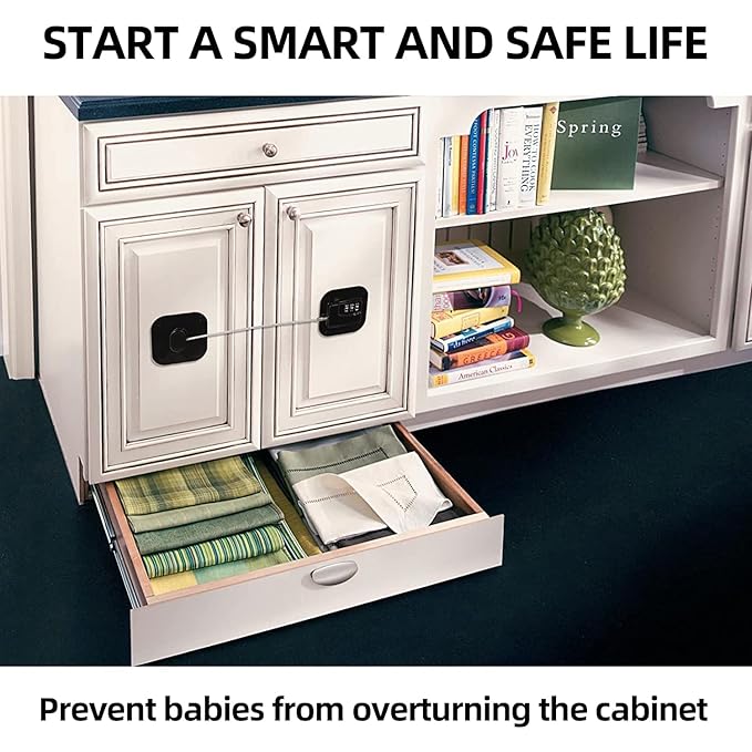 A Pack Refrigerator Lock - Heavy Duty Combination Fridge Lock, Child/Baby Proofing Lock for Cabinets, Closets, Drawers, Window and More, Easy Install and Use (White)