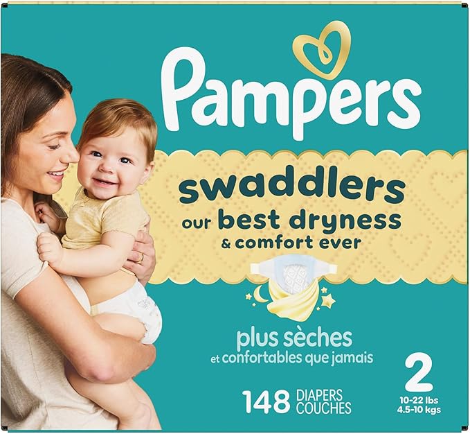 Pampers Swaddlers Diapers, Size 2 (10-22 lbs), 148 Count, Absorbent, Keeps Baby Dry and Comfortable, Skin Safe Disposable Baby Diaper (Packaging May Vary)