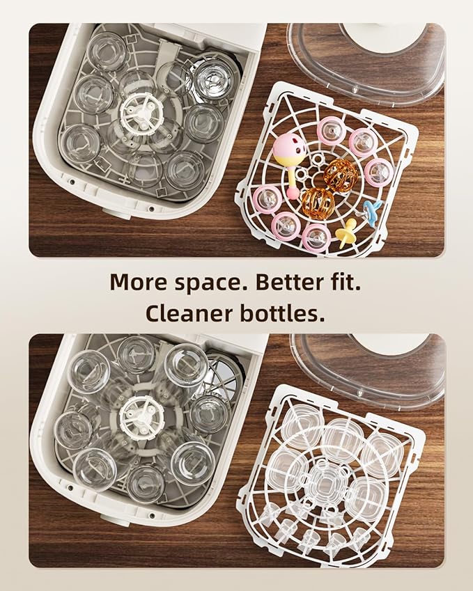 KISSBOBO Baby Bottle Washer, Sterilizer and Dryer 28 Nozzles with 360° Omni-Directional Spray, 72-Hour Clean Storage, Dual-Layer Adjustable Rack for Multiple Bottle Sizes with 60Pcs Detergent Tablets