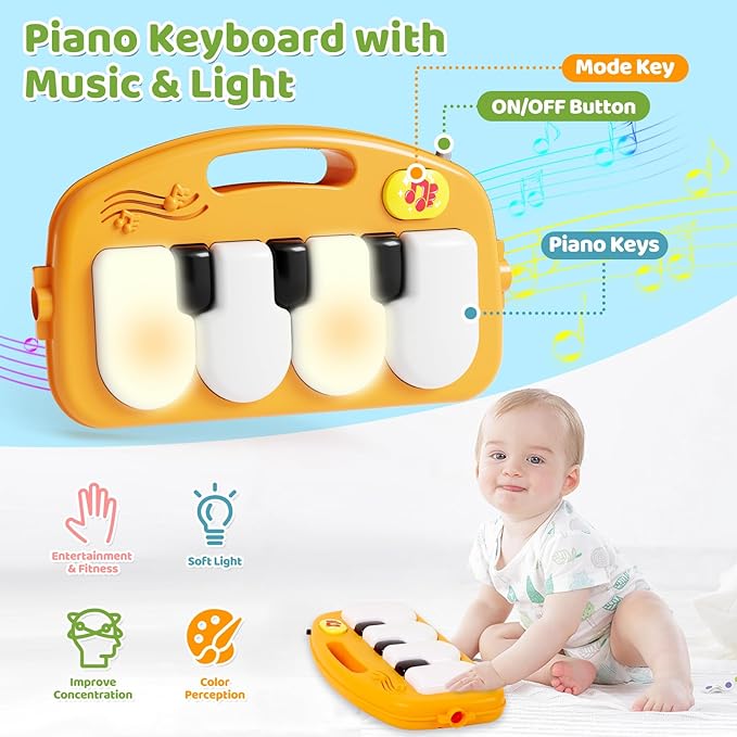 Baby Gym Play Mat with Walker, 2 IN 1 Kick and Play Piano Activity Center with Light & Music, Tummy Time Mat & Baby Push Toys for 0-6 12-18 Months, Sit-to-Stand Learning Walker for Infant Toddler Gift
