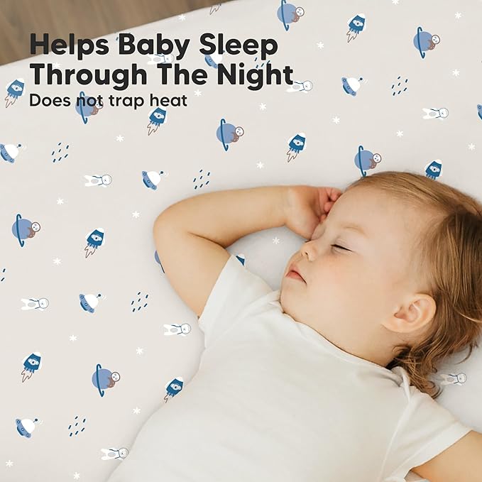 2-Pack Mini Crib Sheets Fitted - 38x26 Pack N Play Sheets for Pack and Play Mattress, Organic Cotton, Soft & Breathable Playard Bedding, Neutral Mini Toddler Bed Cover for Boys, Girls (Cosmo)