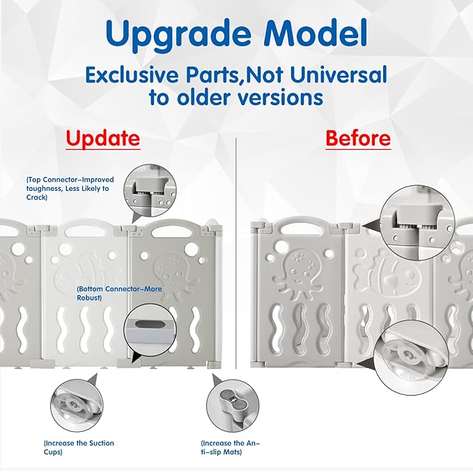 Albott Baby Playpen, Upgraded 14 Panels Foldable Baby Fence with Game Panel and Safety Gate, Adjustable Shape, Portable Play Yards for Children Toddlers Indoors or Outdoors (White+Grey,14 Panel)