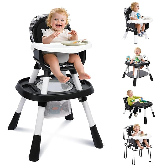 15 in 1 Convertiable High Chair for Babies and Toddlers, 2 in 1 Highchair & Activity Center w/Toys, Booster Seat, Toddler Chair w/5-Point Harness & Removable Tray & 2-Layer Cusion (Black)