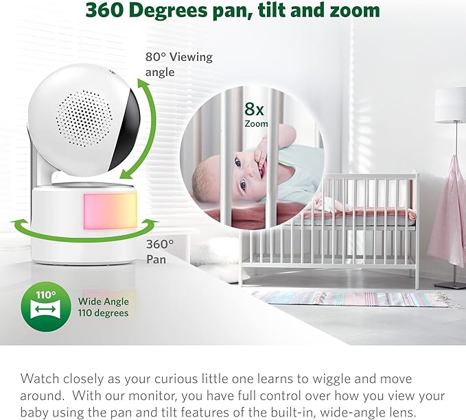 LeapFrog LF915-2HD Baby Monitor, 2 Cameras, 5” 720p Screen, 360° Pan-Tilt-Zoom, Color Night Vision, Night Light, Two-Way Intercom, Secured Transmission No WiFi