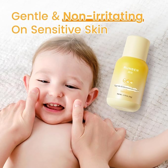RUNBEN Nourishing Baby Face Cream with Egg Yolk Oil, 48H Deep Moisturizing, Advanced Repair Barrier Cream, Relieves Kids Dry & Sensitive Skin, Non-Toxic & Fragrance-Free, 1.76 oz