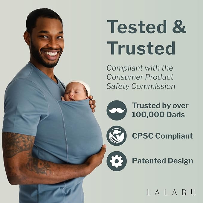 Lalabu Long-Sleeve Dad Shirt - Baby Wraps Carrier for Dad with Hand-Free Patented Pouch - Engineered for Bonding, Safety, & Comfort for Newborns Up to 15 Lbs. - CPSC Compliant