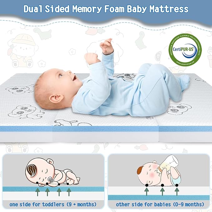 WEVFGHI Trifold Pack and Play Mattress, 38"x 26" Pack N Play Mattresses Pad with Carry Bag, Premium Memory Foam Mattress for Pack and Play Washable Cover