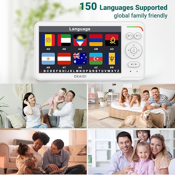 OKAIDI Baby Monitor with Camera and Audio,6" IPS Screen Baby Camera Monitor with 30H Battery,1000ft Range,Night Vision,Baby Monitor No WiFi,2-Way Talk & 150 Languages Support(Ideal for Home & Travel)