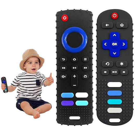 YAPROMO 2Pcs Baby Teething Toys - TV Remote Control Shaped Teethers for 3-18 Babies, Food-Grade Remote Teethers, BPA-Free
