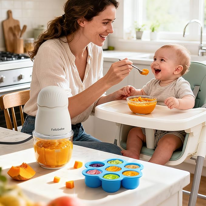 Baby Food Maker, Small Baby Food Processor Set, Fruit, Vegatable, Meat, 10oz Baby Food Maker & Puree Blender with Baby Containers, Food Freezer Tray, Silicone Spoons, Spatula