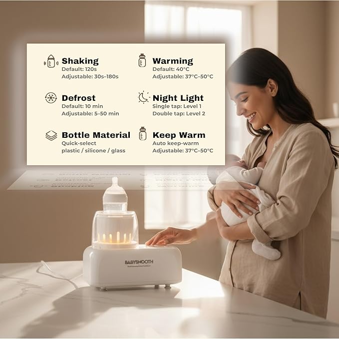 Babysmooth Smart Bottle Warmer & Mixer – Waterless Heating + Silent Shake – Heat for Baby Formula & Breastmilk – BPA-Free, Automatic Even Mixing, Fast & Safe for New Parents