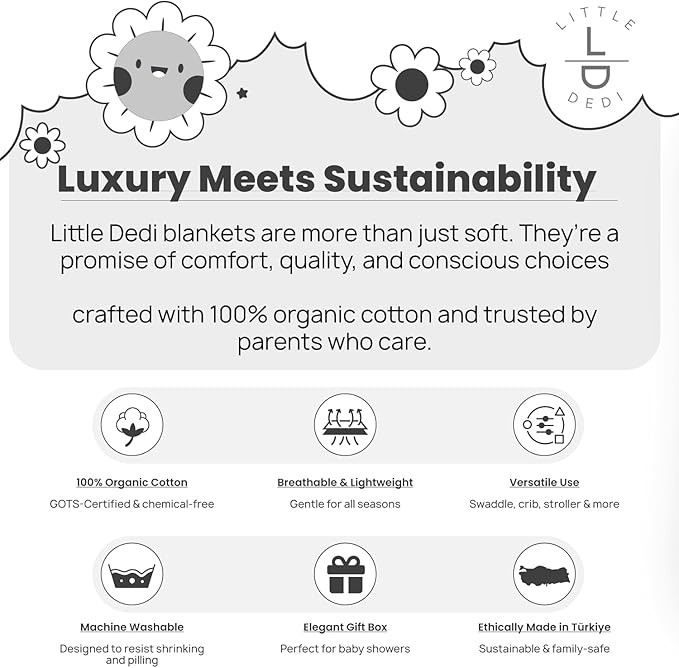 Little Dedi 100% Organic Cotton Baby Knitted Blanket with Gift Box - Soft Toddler, Crib, Stroller Blanket - Neutral Swaddle and Receiving Blanket for Newborns, 30"x40", Harbor Mist