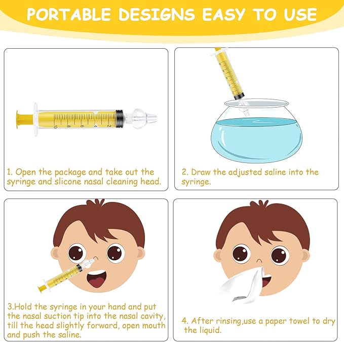 Baby Nasal Irrigator, 4PCS Nasal Syringe for Baby, Syringe Nasal Irrigator with Tweezers & Cleaning Brush, Baby Nasal Aspirator with Silicone Nasal Suction Tips Portable Baby Nasal Syringe