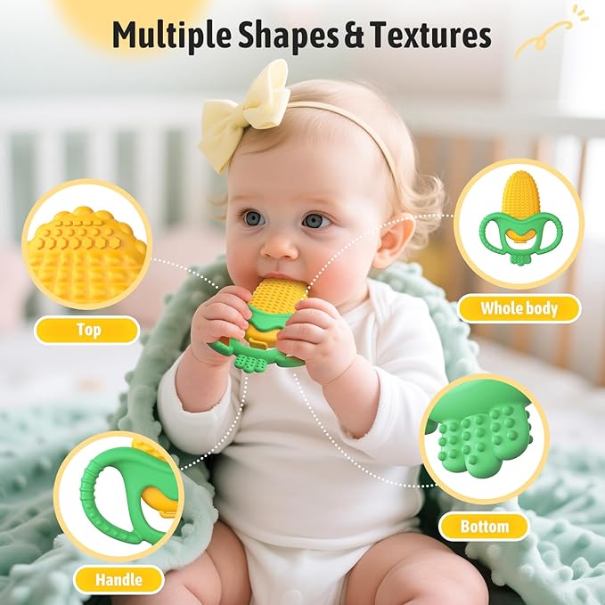 akolik Baby Teething Toys, Baby Frozen Teething Relief, BPA Free Infant Chew Toys Newborn Accessories, Cold Freezer Teethers for Babies 0-3-6-9-12 Months Old Boys Girls(Corn C)