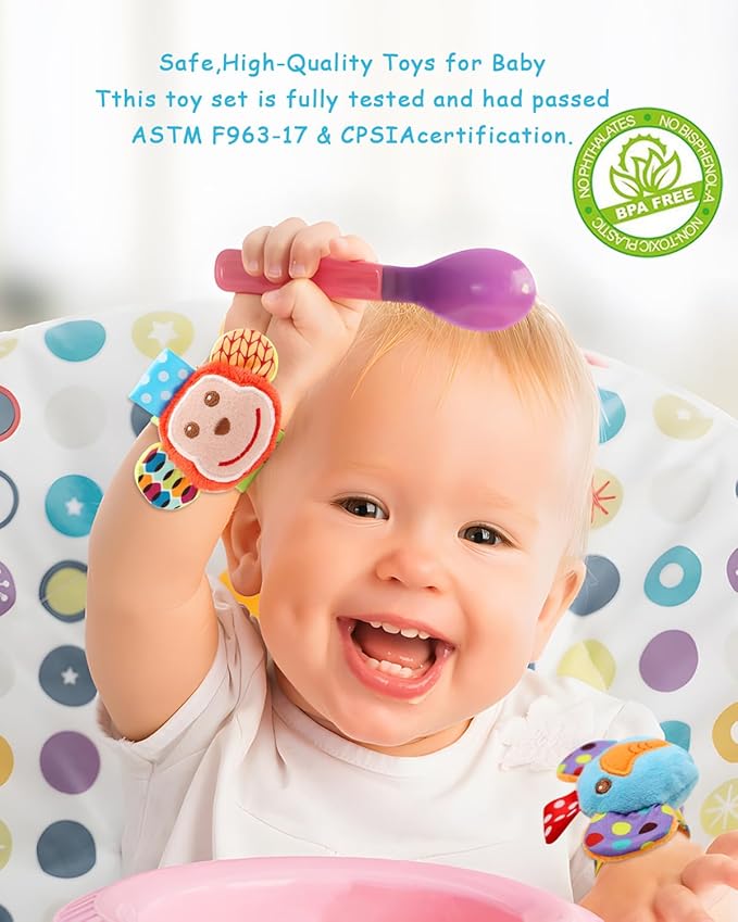 SSK Soft Baby Wrist Rattle Foot Finder Socks Set,Cotton and Plush Stuffed Infant Toys,Birthday Holiday Birth Present for Newborn Boy Girl 0/3/4/6/7/8/9/12/18 Months Kids Toddler,4 Cute Animals