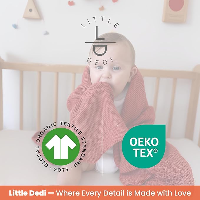 Little Dedi 100% Organic Cotton Baby Knitted Blanket with Gift Box - Soft Toddler, Crib, Stroller Blanket - Neutral Swaddle and Receiving Blanket for Newborns, 30"x40", Harvest Pumpkin