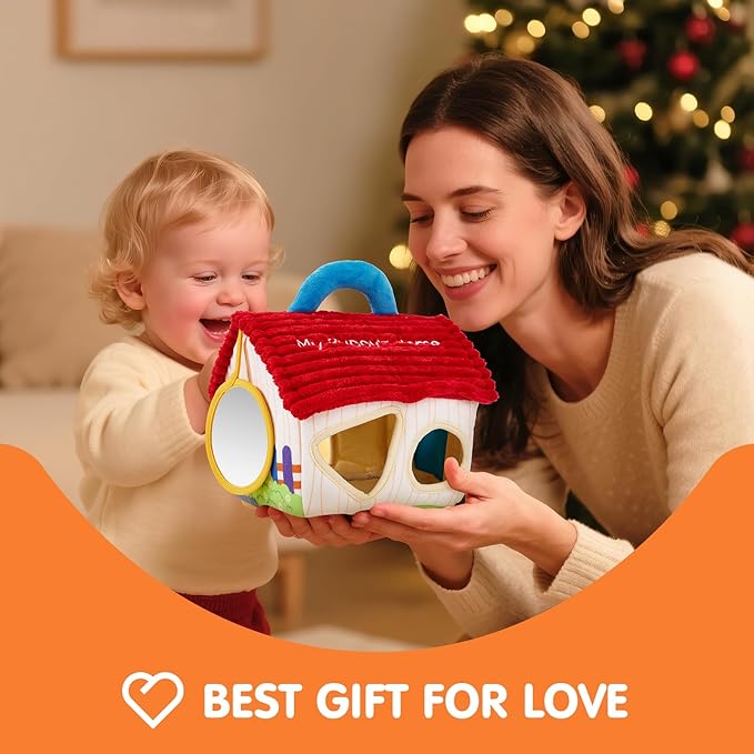 hahaland Baby Montessori Toys for 1 + Year Old – Puppy Plush Sensory Toy Set with Rattle, Crinkle, Mirror & Shape Sorter – Interactive Learning Pretend Play for Toddlers 1-3