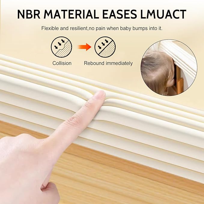 【1 Roll + 4 Pcs Set】 Baby Proof Corner Guards L-Shaped Edge Protectors - Self-Adhesive Soft Foam Furniture Corner Guards for Table Cabinet Wall, Baby Safety Protection for Fireplace (Off White)