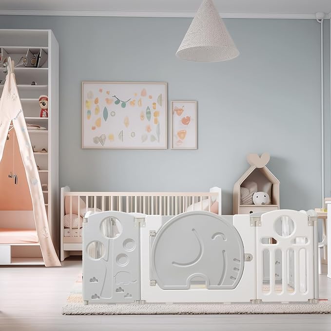 LulliSpace Baby Playpen,for Kids and Toddlers,Kids Activity Centre Safety Play Yard,Safety Gates for Indoor&Outdoor,Sturdy Baby Fence Area,Portable, Educational, and Safe Play Yard 14 Panels, White