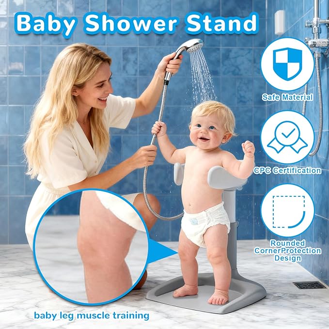 Baby Shower Stand - Adjustable Height Baby Shower Standing Support | Baby Bath Stand Soporte para Bañera de Bebé | Toddler Shower Stand Assist Holder for 8-36 Months Toddler Baby Standing Bath