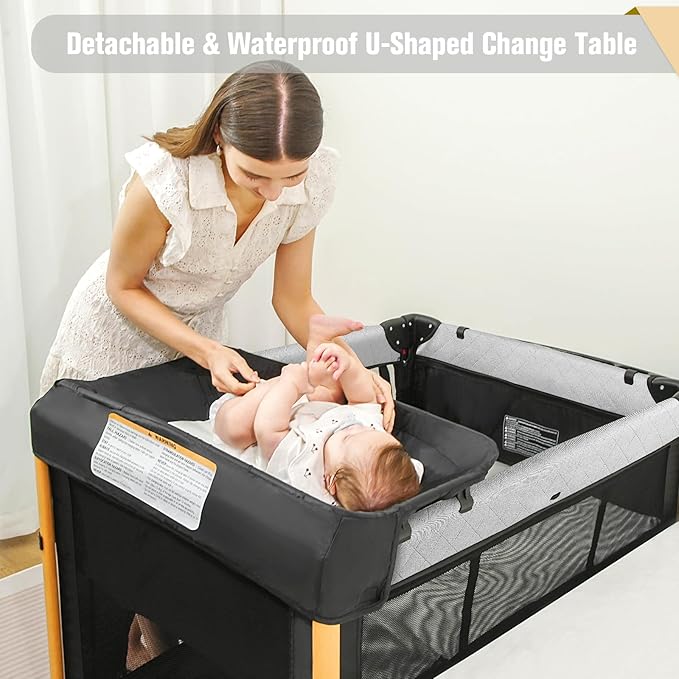 Baby Bassinet 5 in 1 Pack and Play,Baby Crib Adjustable Beside Sleeper One-Second &One-Hand Setup,Portable Playard Foldable Playpen for Newborn,Babies and Toddlers with Changing Table,Mattress (Black)