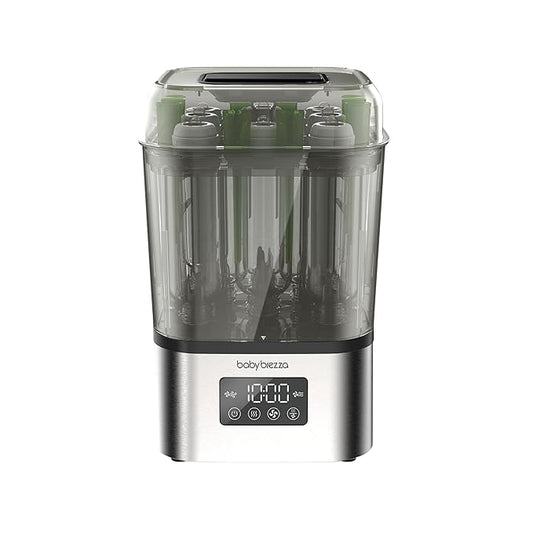 Baby Brezza 10 Minute SuperQuick Bottle Sterilizer + Dryer - Large 8 Bottle Capacity - Steam Sanitization – Universal Fit for All Bottles: Plastic + Glass + Pacifiers + Breast Pump Parts, Stainless
