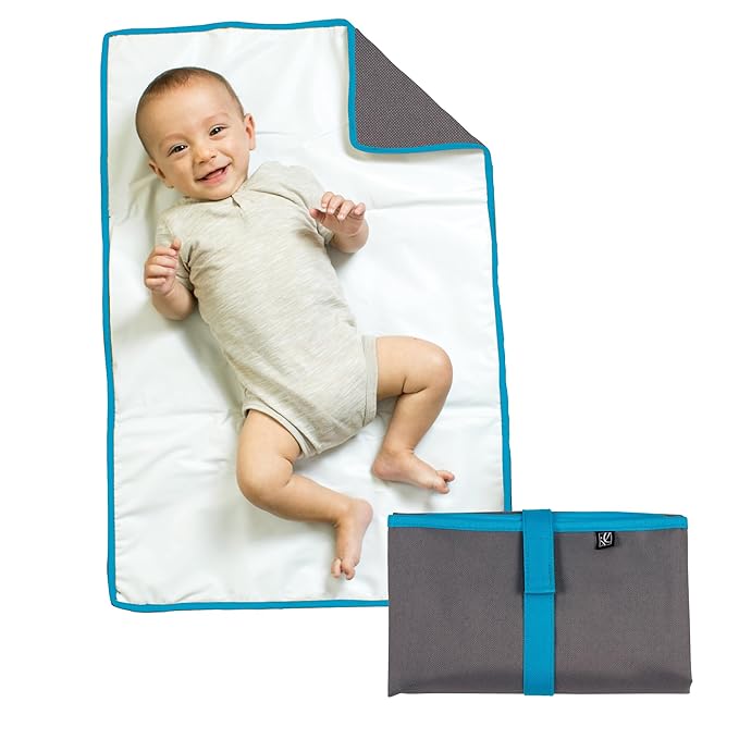 J.L. Childress Full Body Portable Changing Pad for Babies - Diaper Changing Mat for Travel, Baby Accessory Essentials, Wipeable & Water-Resistant, Foldable & Compact, Padded, Extra Large - Grey/Teal