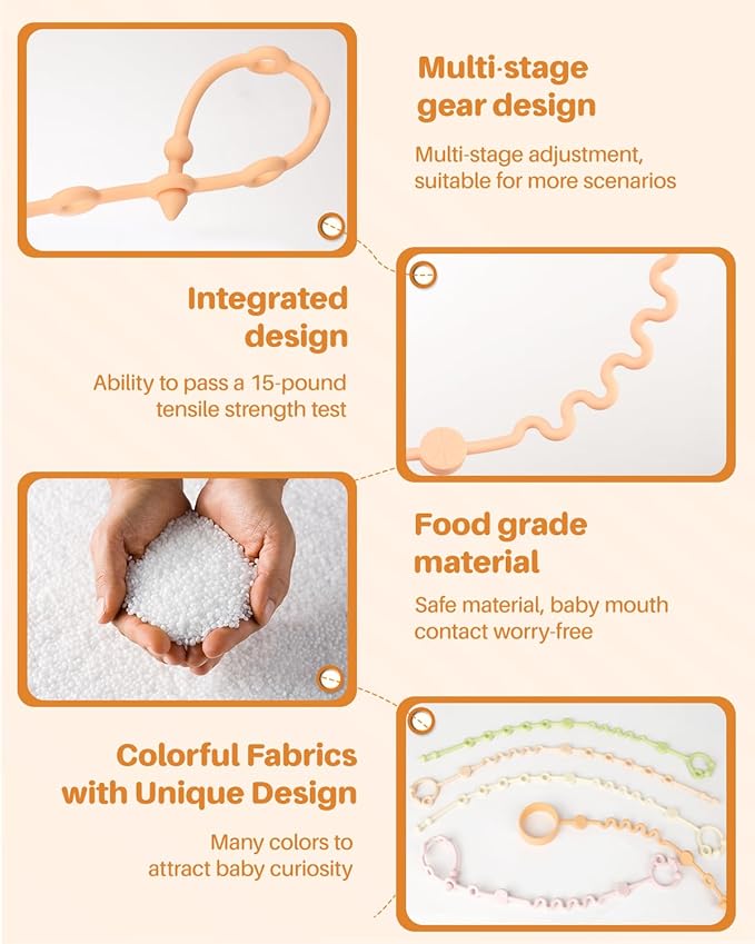 Toy Straps for Baby, 5pcs Adjustable Toy Holder for Stroller Accessories, Silicone Tether Pacifier Clip, No Throw Travel Essential Leash for High Chair, Car Seat (5 Pack Macaron)