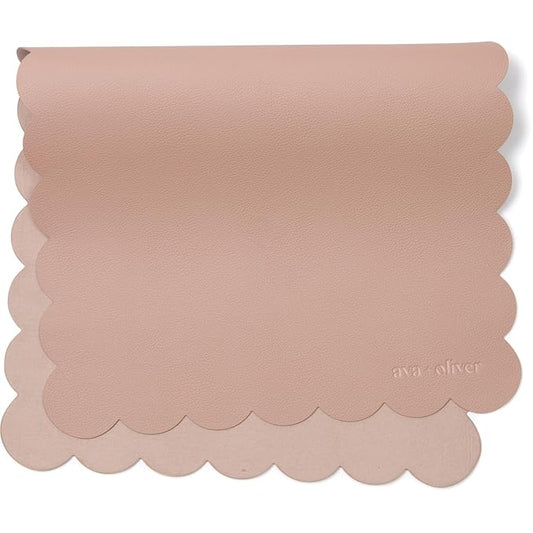 Ava + Oliver Vegan Leather Baby Changing Mat (16 X 30 in) - Multipurpose Wipeable and Portable Diaper Mat - Foldable for Travel (Pink Scallop)