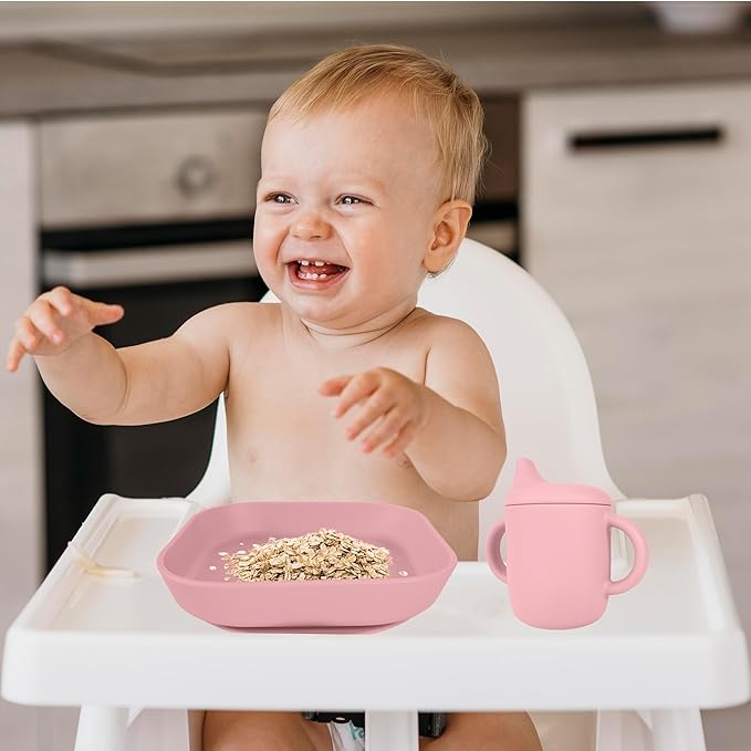 Bluet B - Baby Feeding Set – 4 PCS Silicone Tableware with Suction Plate, Bowl, Cup & Spoon - Extra-Thick Premium Silicone, BPA-Free, Food Grade, Microwave & Dishwasher Safe