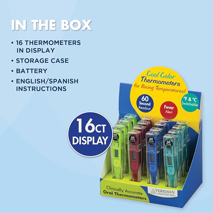 Veridian Handheld Fahrenheit/Celsius Digital Thermometer Display Kit Digital Display 08-301VC, 16 Ct