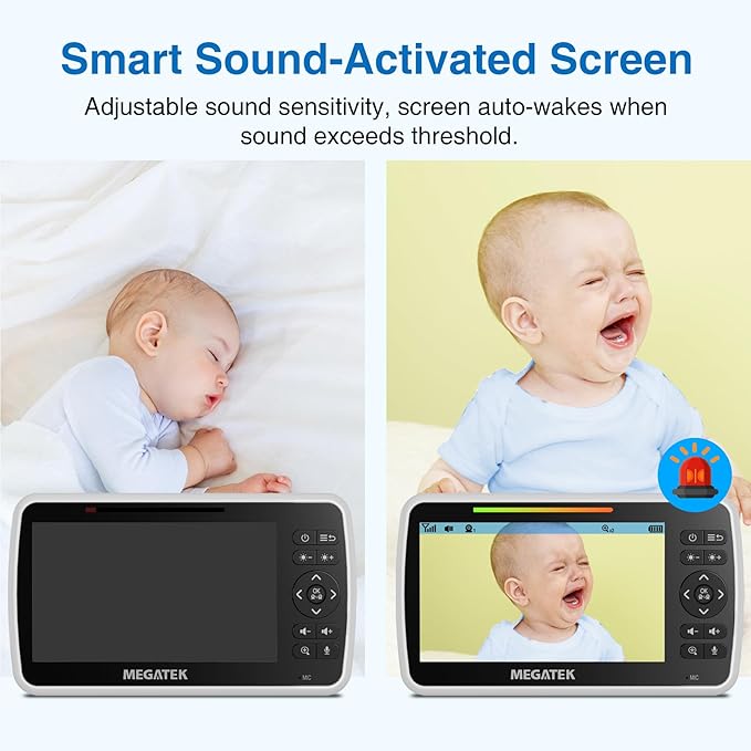 MEGATEK 5" Screen Video Baby Monitor with Audio and Pan-Tilt Camera, Night Vision, Temperature Alert & Two-WayTalk,ECO Mode, Brightness/Volume Control