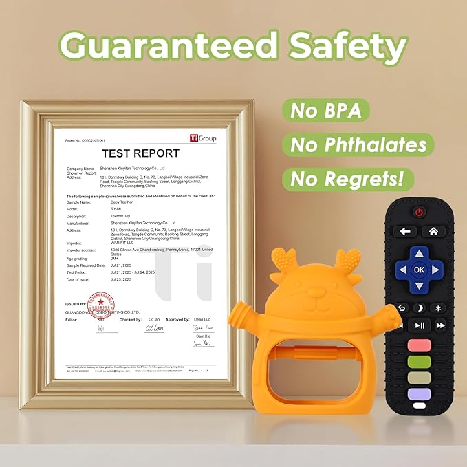 Teething Toys 3-18 Months Baby Teether Toy Toddler Remote Teether for Babies Silicone Hand Teether Mitten Control Remote Teething Glove Set, BPA Free