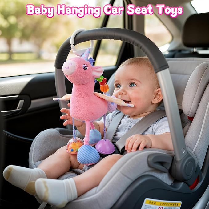 MPQMPQ Baby Toys 0-6 Months Sensory Tummy Time Toys Music Rattle for Newborn Infant 0 3 6 9 12 Months Hanging Car Seat Toys with Pull String,Plush,Mirror Baby Boys and Girls Shower Gifts
