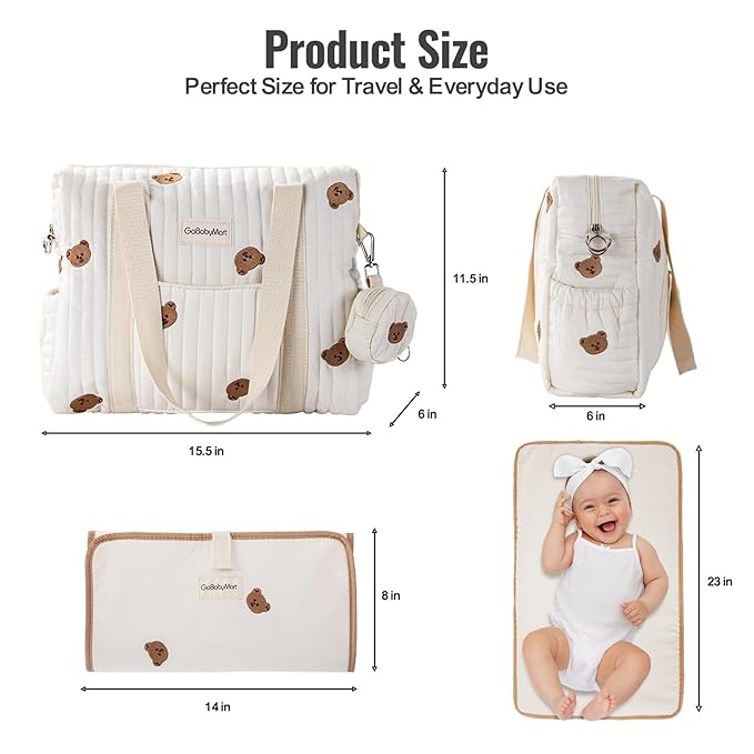 3pc Diaper Bag Tote Set, Hospital Bag for Labor & Delivery, Maternity Travel Bag with Changing Pad & Pacifier Case