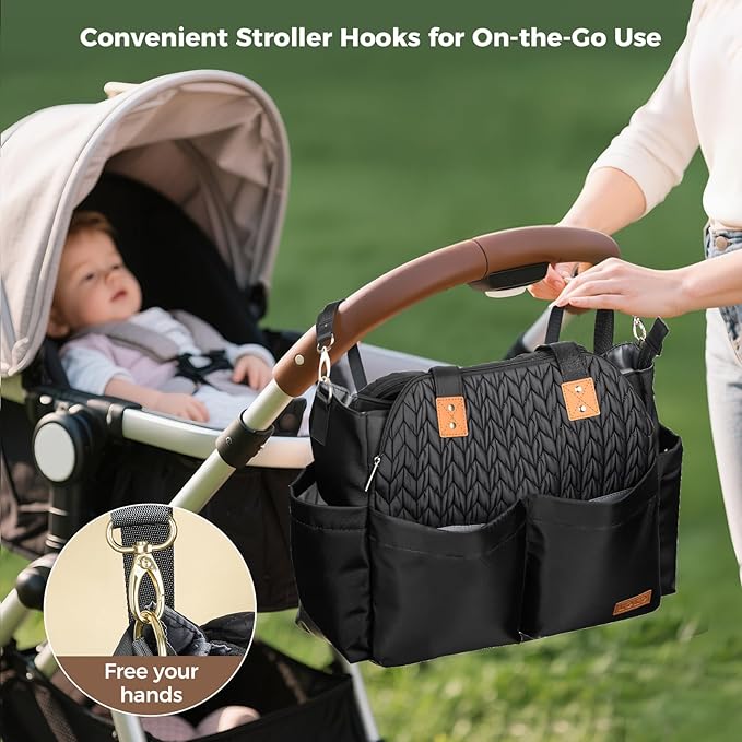 Lekebaby Diaper Bag Tote for Baby - 17 Pockets Large Travel Diaper Tote with Portable Changing Pad, Mom Crossbody Hospital Bag for Labor Delivery, Waterproof, Baby Essentials for Newborn Gifts, Twill