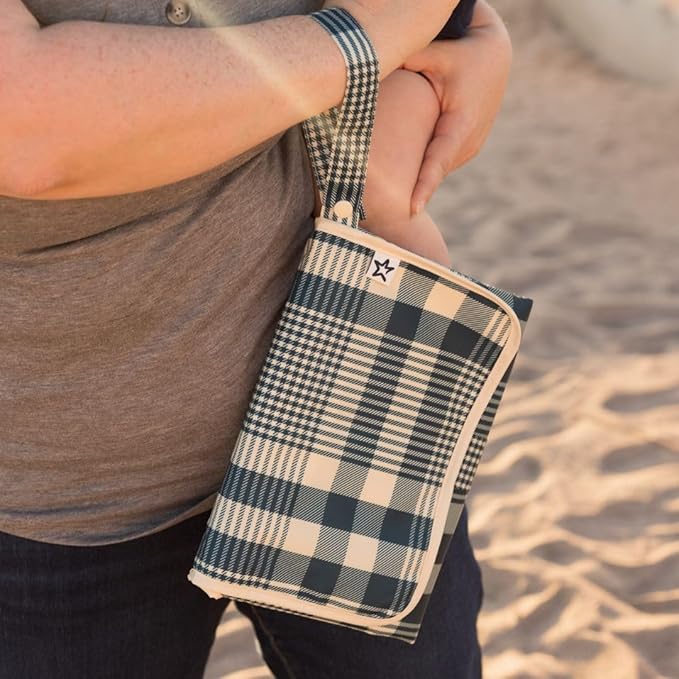 Tiny Twinkle Portable Diaper Changing Pad | Waterproof, Wipeable & Compact Baby Changing Pad for Travel | Smart Wipes Pocket & Organized Storage| Newborn Shower Gift (Gingham)