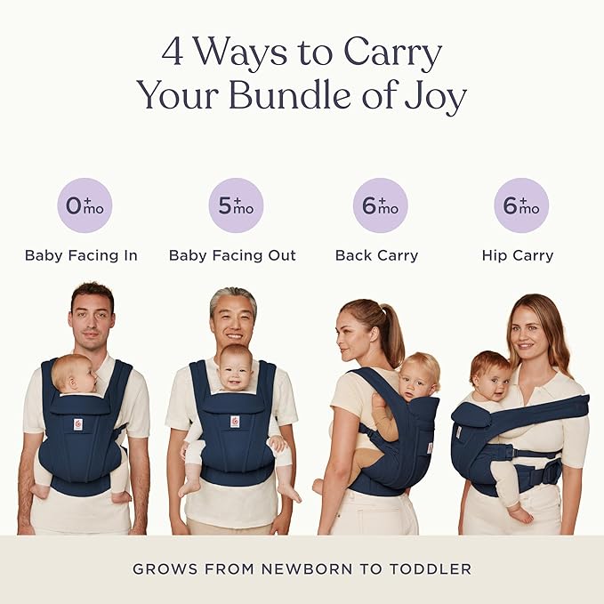 Ergobaby Omni Deluxe Baby Carrier Newborn to Toddler - Breathable Baby Carriers for Summer - All-Position Carrier with Enhanced Lumbar Support & Airflow (7-45 Pounds), Mesh, Midnight Blue