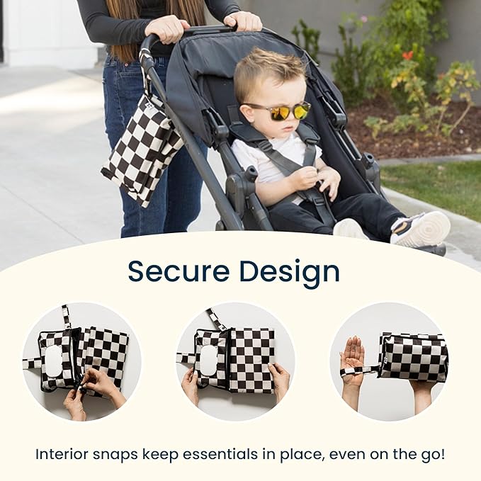 Tiny Twinkle Portable Diaper Changing Pad | Waterproof, Wipeable & Compact Baby Changing Pad for Travel | Smart Wipes Pocket & Organized Storage| Newborn Shower Gift (Sage Checkers)