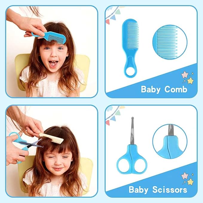 Baby Grooming Kit, Infant Safety Care Set with Hair Brush Comb Nail Clipper Nasal Aspirator Ear Cleaner,Baby Essentials Kit for Newborn Girls Boys