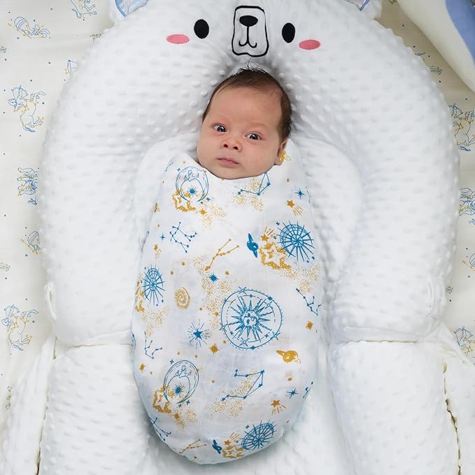 Momcozy Muslin Swaddle Blankets, Ultra Soft Neutral Registry Essentials, Angelic Starlight Zodiac Magic, Breathable Large 47'' x 47'' Newborn Boys Girls Receiving Blanket