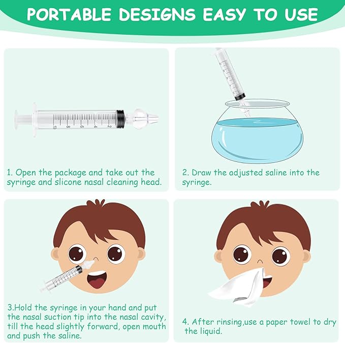 Baby Nasal Irrigator, 2PCS Nasal Syringe for Baby, Syringe Nasal Irrigator with Tweezers & Cleaning Brush, Baby Nasal Aspirator with Silicone Nasal Suction Tips Portable Baby Nasal Syringe