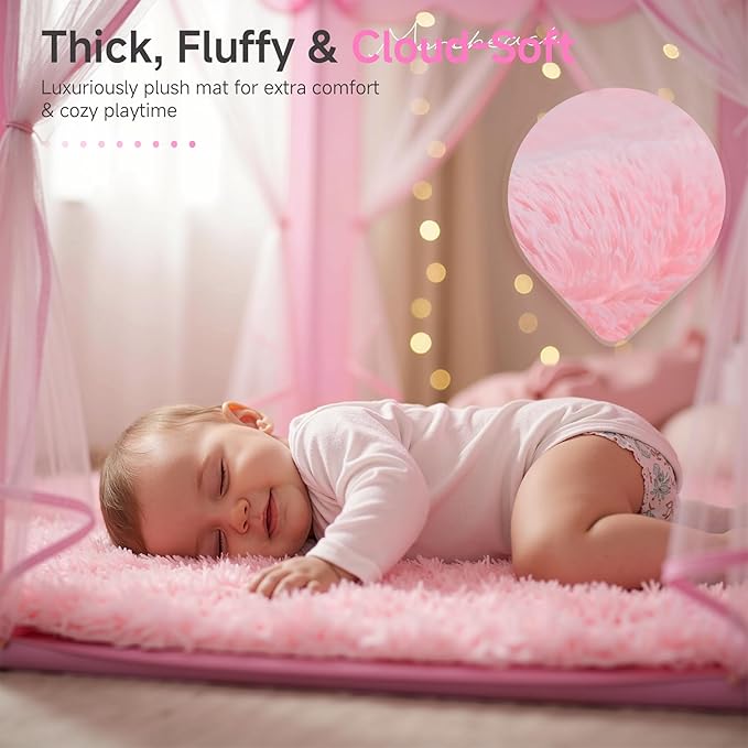 Monobeach Princess Tent Girls Large Playhouse Kids Castle Play Tent with Star Lights Toy for Children Indoor and Outdoor Games, 55'' x 53'' (DxH) (Pink Princess with Play Mat)